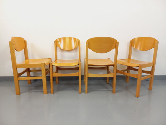 Image 1 of Suite van 4 vintage minimalistische beukenhouten stoelen uit de jaren 80
