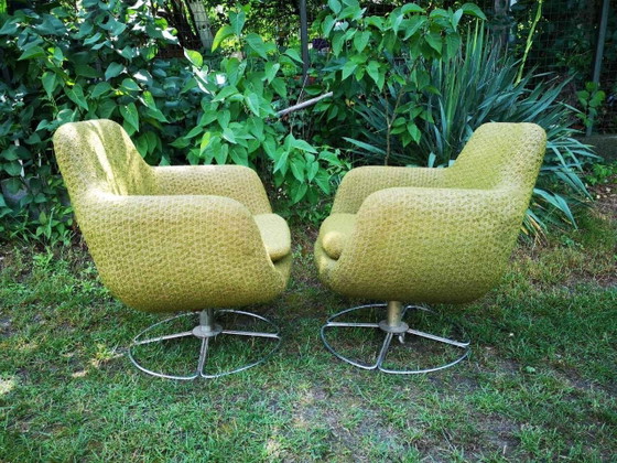 Fabric and Metal Swivel Chairs, 1960s, Set of 2 (photo 4 of 6)