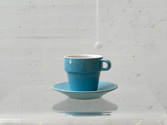 Image 1 of Vintage espressoset in een metalen standaard van pt, Nederland, jaren 1990.