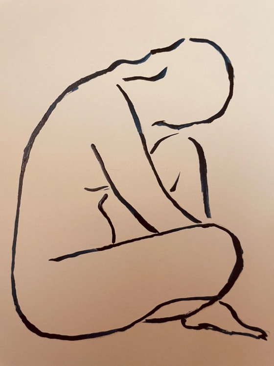 Image 1 of Set of 2 signed ink drawings, female portrait, "recto-verso"