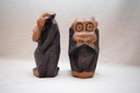 2 Oude Wijze Apen Decoratieve Houten Figuren Massief