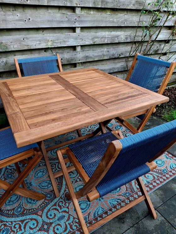 Image 1 of Teak garden set with 4 folding chairs