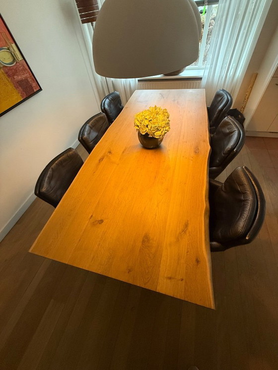 Image 1 of Tree trunk dining table 240 cm + 6 leather dining chairs