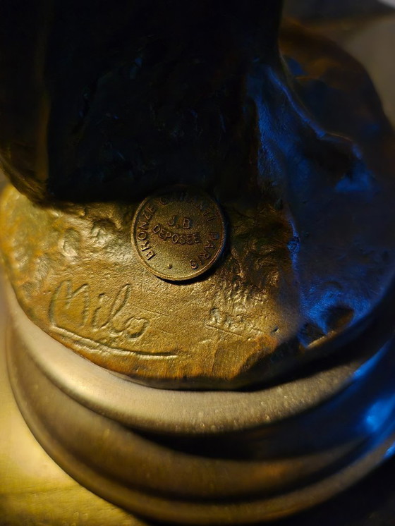 Image 1 of Statue de chouette Minerve en bronze avec des yeux en verre jaune