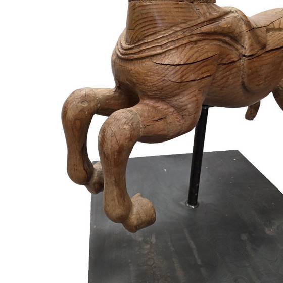 Image 1 of Antikes hölzernes Karussellpferd auf Ständer, Ende des 19. Jahrhunderts