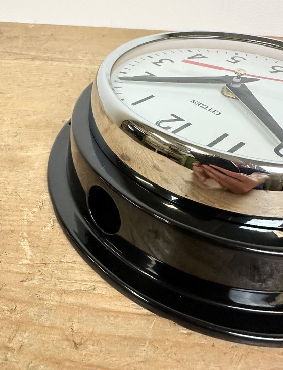Image 1 of Vintage zwarte Citizen maritieme wandklok, jaren 70