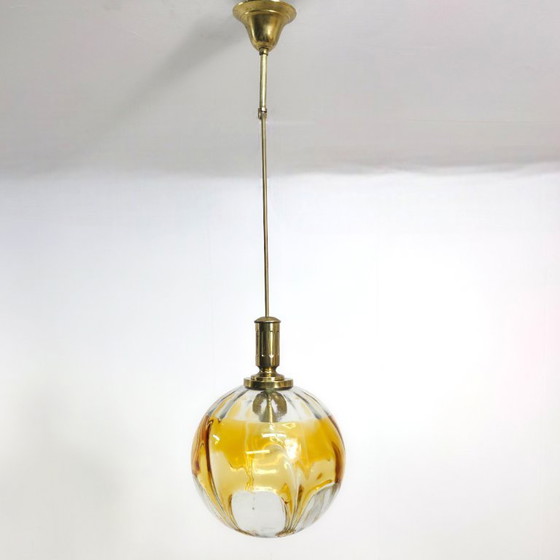 Image 1 of Lampada a sospensione italiana in vetro di Murano anni '60 in ottone con vetro di Murano colorato