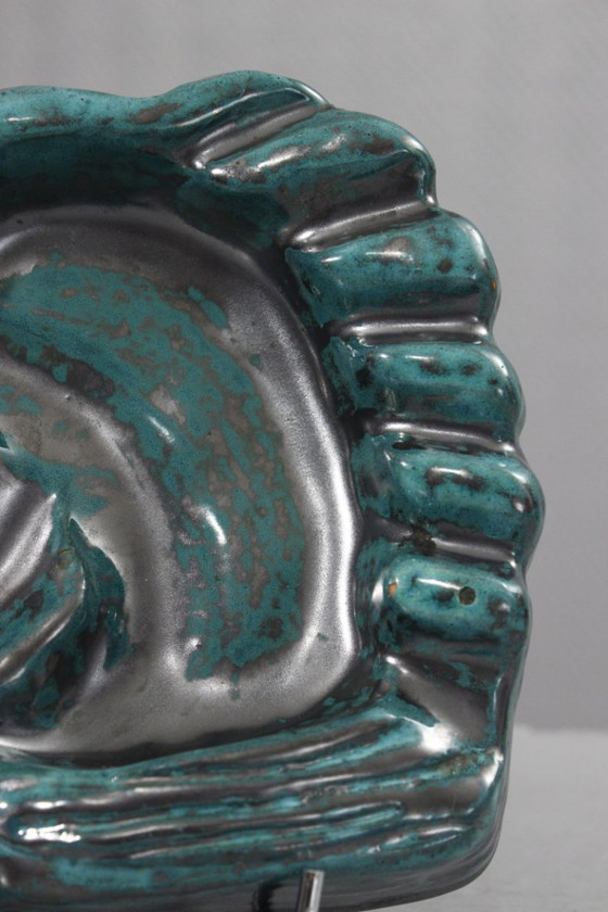 Image 1 of Große Keramik-Schmuckschale mit Kupferoxid-Beschichtung, Stil der 1950er Jahre, Gueden Primavera Cazaux