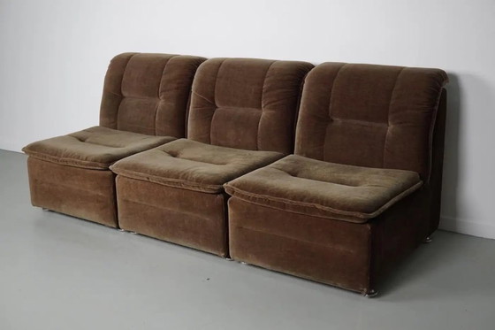 Image 1 of Vintage velvet brown/green modular sofa, 3 elements