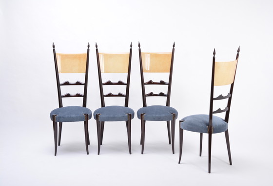 Image 1 of Set of Four Italian High Back Dining Chairs by Aldo Tura