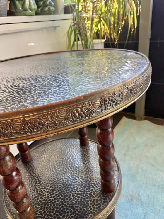 Art Nouveau Art Deco Salontafel Bijzettafel Messing Jaren 1930 Chinees Vintage Handgemaakt – Brass, Wood (photo 9 of 14)