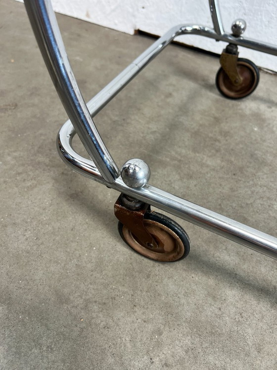 Image 1 of Vintage Chrome Art Deco Trolley with Glass Shelves, Netherlands 1930s