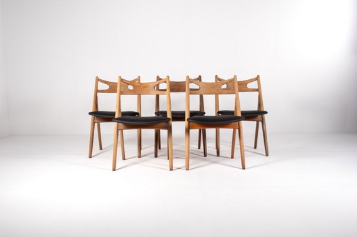 Sawbuck Chairs by Hans J. Wegner – Set of 5, Model CH29, Oak, 1950s