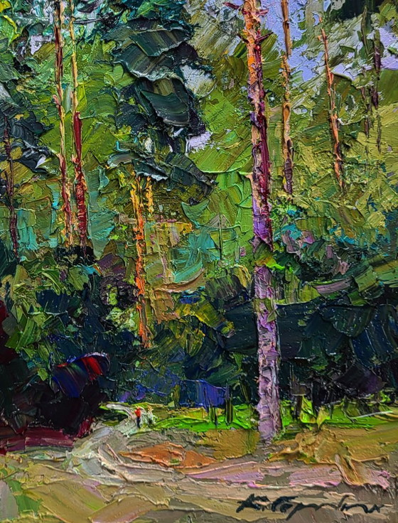 Original Oil Painting Summer Nature Landscape Along the Forest Path – Paintings & Drawings, Canvas (photo 7 of 7)