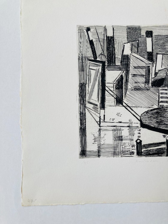 Image 1 of Jack Chambrin - Gravure abstraite vintage - Port d'Amsterdam