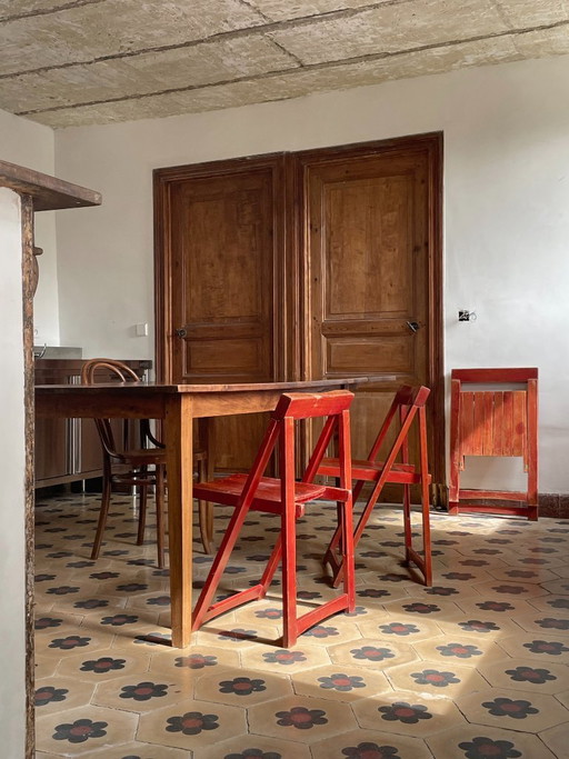 oude Franse eettafel met aanzetblad, houten penverbindingen – Wood