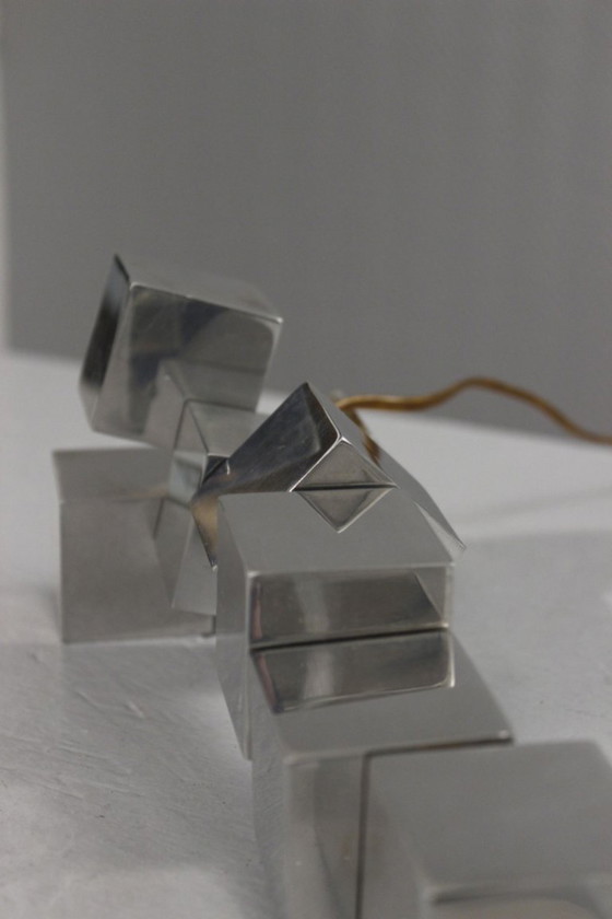Image 1 of Pied de lampe moderniste modulable cubes acier chromé style Adnet Art Déco 1930s