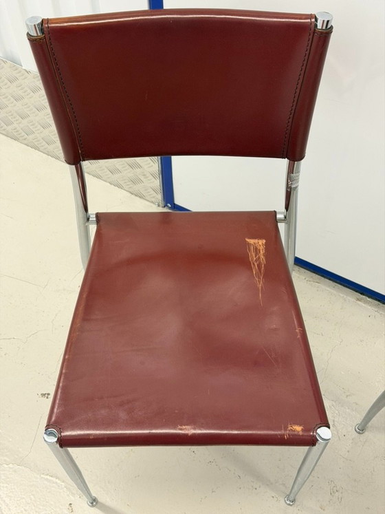 Set of 3 Vintage Fasem "Ginger" Cognac Leather & Chrome Dining Chairs, Italy 1980s – Eetkamerstoelen, Metal (photo 6 of 9)