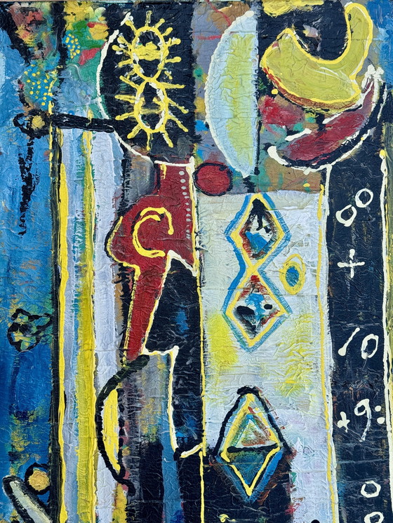 Image 1 of Jan Wille ( 1959 ) Groot schilderij op doek / Art Brut