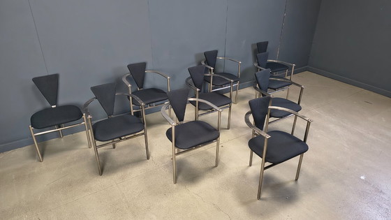 Image 1 of Postmoderne eetkamerstoelen van Belgo chrom, set van 10 - jaren 80