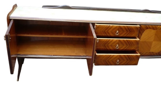 Image 1 of Credenza anni '40-'50 con grande specchio, stile Ital Design Fratelli Rigamonti, Mid Century Modern