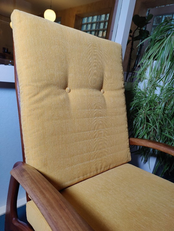 Vintage 50s/60s De Ster Gelderland Armchair, Wood, Textile, Brown, Mid Century Modern (photo 9 of 13)