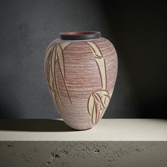 Image 1 of Sawa West Germany floor brown vase from the 1950s. Signed.