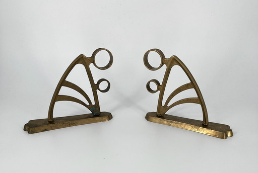 2x Art Nouveau Art Déco Support de tringle à rideaux laiton bronze