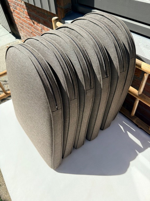 6x, taupefarbene, wasserabweisende Outdoor-Kissen für Gartenstühle