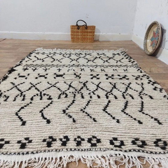 Image 1 of Natural Wool Berber Rug – Black Geometric Patterns Handwoven (175 × 125 cm)