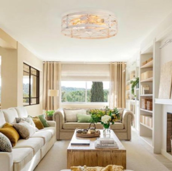 Image 1 of Ventilatore da soffitto a gabbia con luci, ventilatore da soffitto a filo da 20" e telecomando