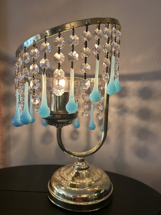 Image 1 of 2 Pieces Murano Opaline Blue Table Lamps Vintage Crystal