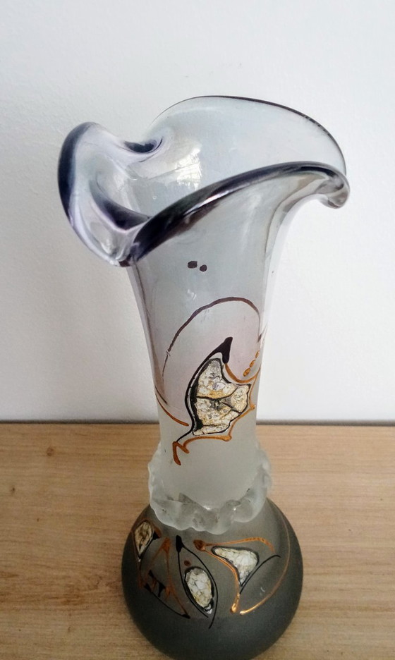 Image 1 of Trovato unico Geea Romania vaso di vetro bella brocant giocoso blu chiaro satinato