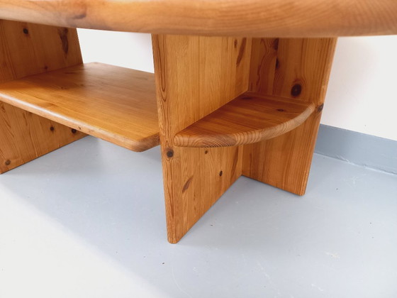 Image 1 of Vintage rectangular oval modernist coffee table in solid pine from the 1970s