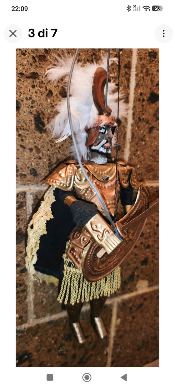 Vintage Puppet Puppet, 40cm, Brass Armor, Ceremonial – Decorative Objects, Metal, Textile (photo 3 of 7)