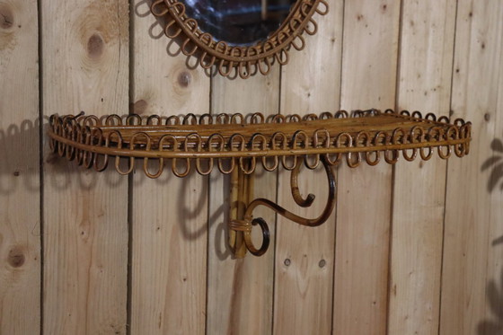 Image 1 of Miroir & sellette rotin Franco Albini