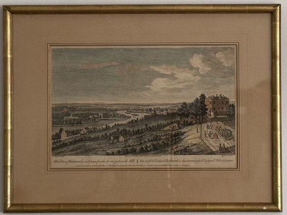 Image 1 of Large Antique 1750s Framed Print – Richmond Hill, Surrey – Sayer & Overton