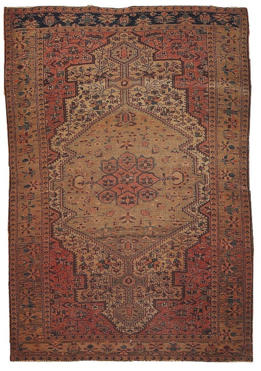 Alfombra persa Farahan antigua hecha a mano, 131 cm x 204 cm (4,3' x 6,7'), década de 1910 - 1B153