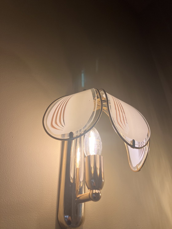 Image 1 of Hollywood Regency wandlampje messing glas wandlamp 