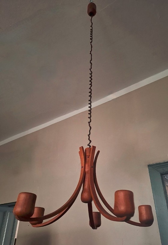 Image 1 of Lampadario in teak ad altezza variabile di Domus, Danimarca, anni '70.