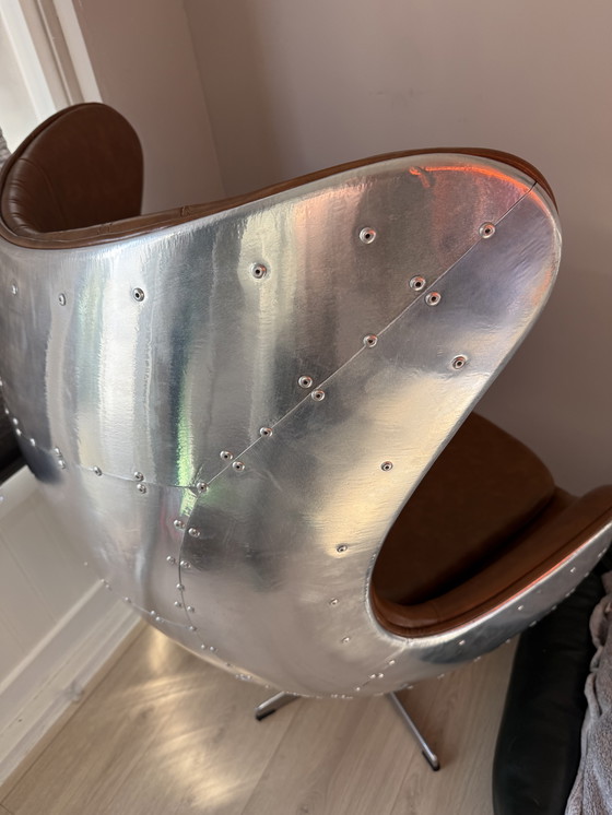 Image 1 of Aviator egg chair aluminium cognac leather origineel