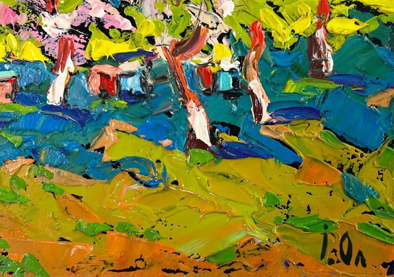 Image 1 of Original Oil Painting Flower Trees Landscape Spring is on the doorstep