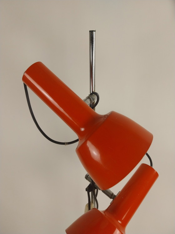 Image 1 of 1 x orangefarbene Doppelstrahler-Stehlampe aus den 1970er Jahren, 150 cm hoch