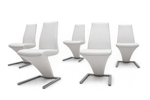 Rolf Benz 7800 White Leather 6 Chairs Cantilever Classic