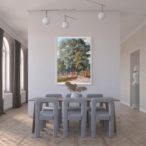 Origineel olieverfschilderij Stadsgezicht Zomerschoolpark – Schilderijen & Tekeningen, Canvas (photo 3 of 8)