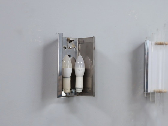 Image 1 of Set di 3 applique italiane a lama in cromo e acrilico anni '70