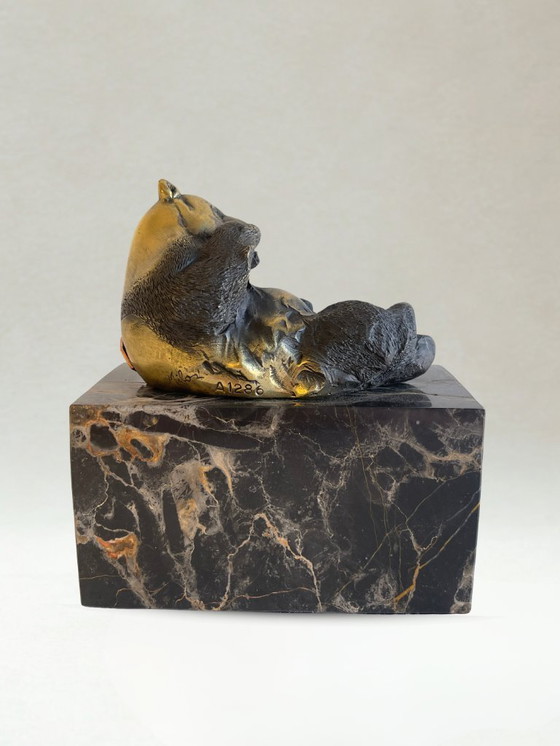 Image 1 of Art Deco bronze panda sculpture – signed Milo – marble base