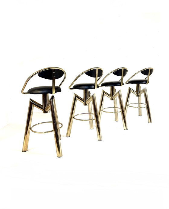 Image 1 of 4x Italian bar stool Hollywood Regency style '80