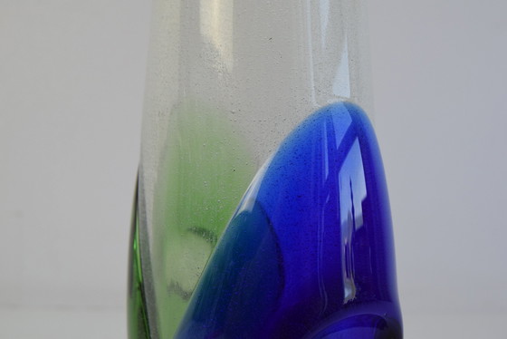 Image 1 of Vase en verre d'art Sommerso tchèque bleu et vert, attribué à Josef Hospodka, années 1970