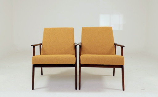 Pair Lounge Chairs Vintage Yellow Boucle, Mid Century Design, 1960